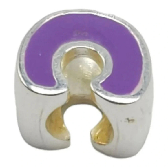 Solvar Sterling Silver Purple Enamel Initial C Slide Charm Kids New Old Stock - Picture 3 of 4